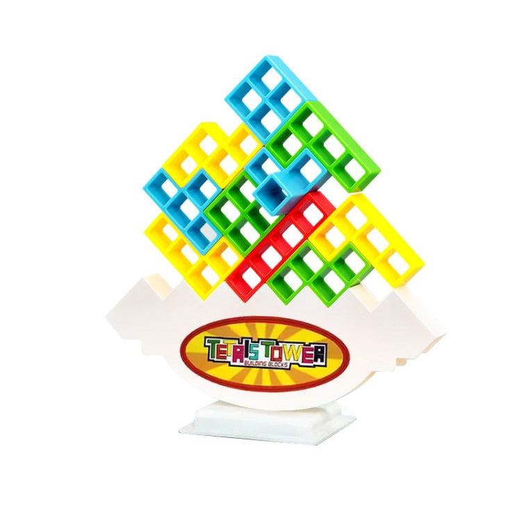 Colorful plastic stacking blocks board game on a white stand with base logo