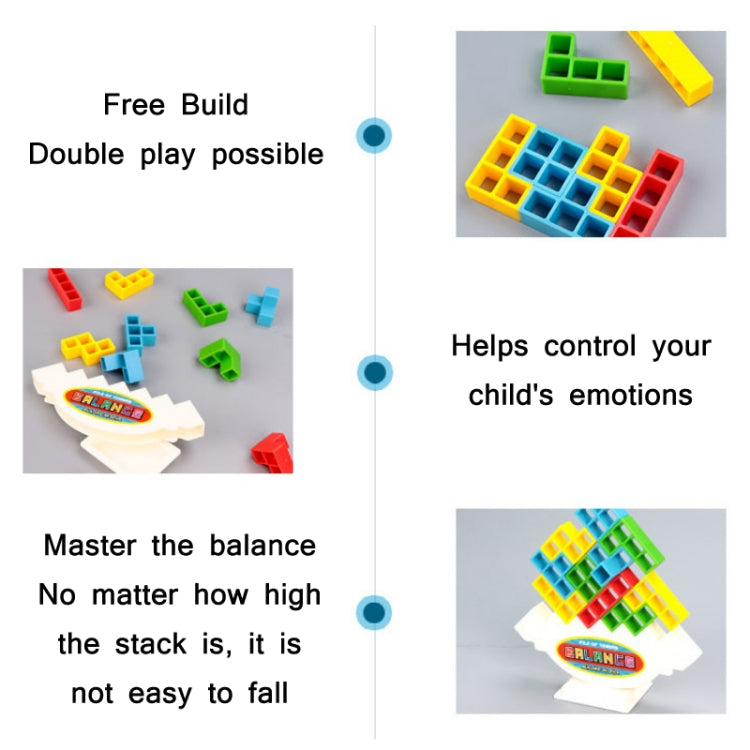 Colorful building blocks scattered beside a white game stand base for balance play