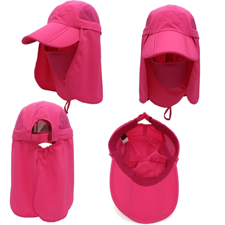 Pink adjustable 360° sun hat with wide brim, mesh face panel, and hinged neck flap