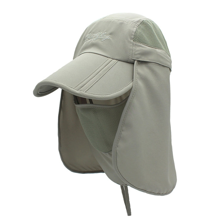 Light gray adjustable 360° sun hat with mesh insert and drawstring neck flap