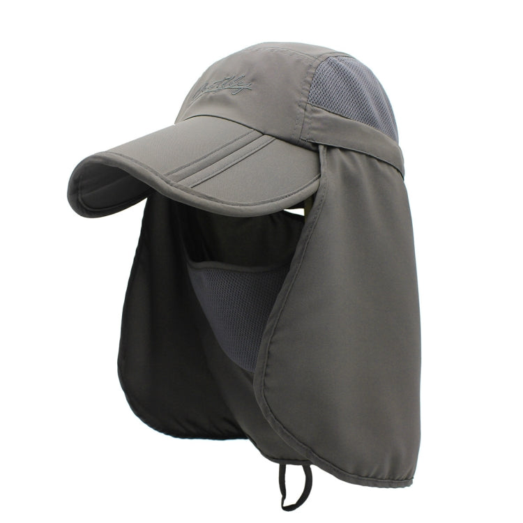 outfly adjustable 360° sun hat in gray with black-lined neck flap and mesh panel