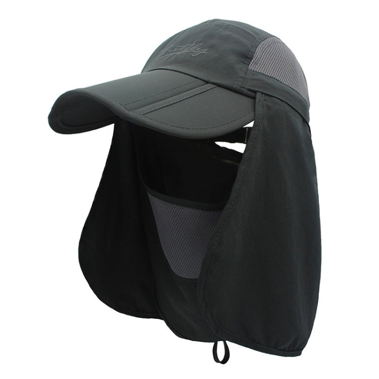 Gray cap with dark neck flap and mesh insert for outfly adjustable 360° sun hat