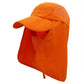 Orange 360-degree sun hat with wide visor, mesh side panel and face flap, drawstring