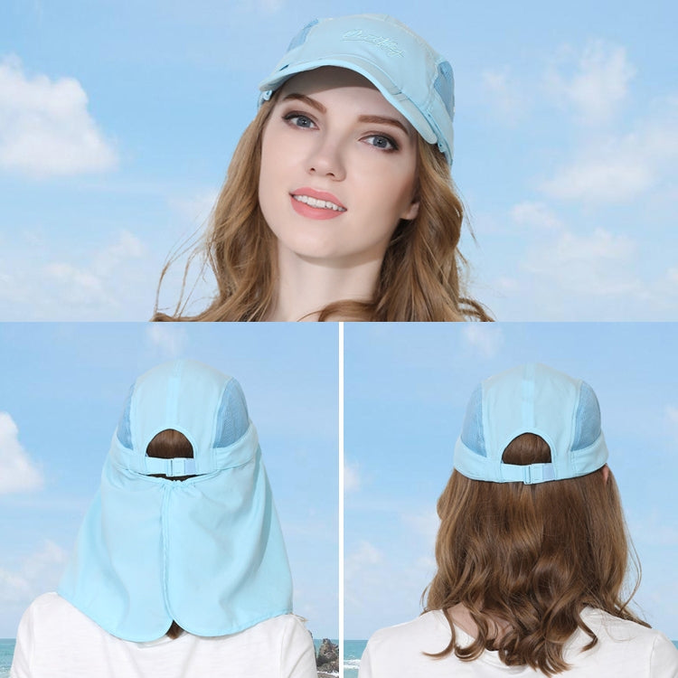 Light blue UV sun cap with front visor and back sun-shield panel