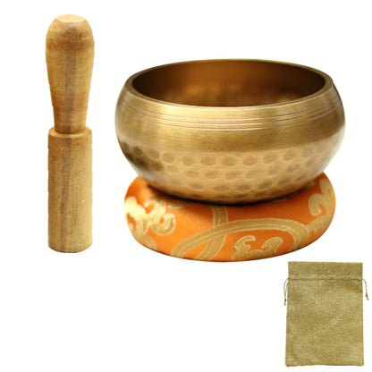 Buddha metal sound bowl with wooden mallet and storage pouch