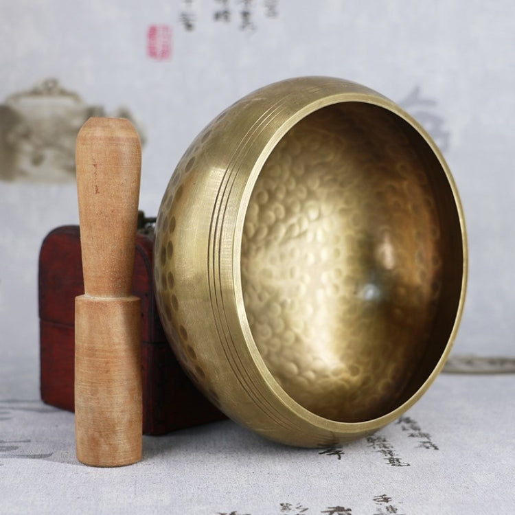 Buddha metal sound bowl with open rim and wooden mallet