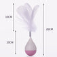 Feather tumbler cat toy with white feather head and purple base, about 20 cm tall
