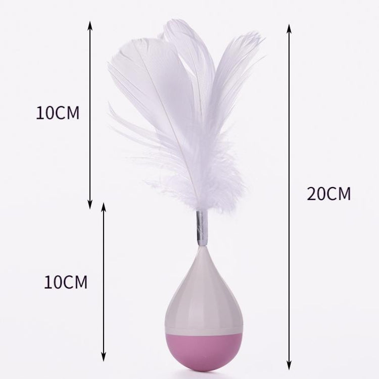 Feather tumbler cat toy with white feather head and purple base, about 20 cm tall