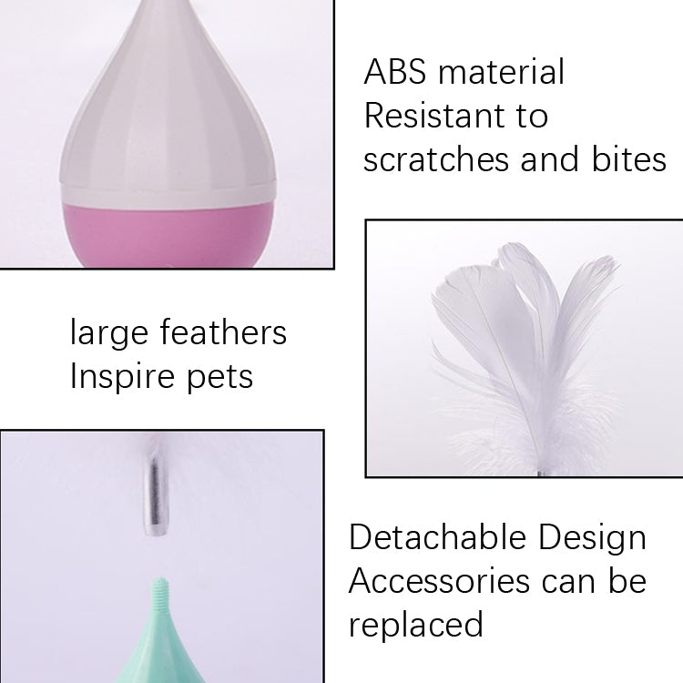 Feather tumbler cat toy with white feathers on a detachable stem and purple base