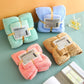 Colorful coral fleece bath towel sets in teal, blue, pink, and tan, bundled