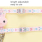 Adjustable cat leash strap with metal buckle and ring, pastel pattern webbing for easy length change