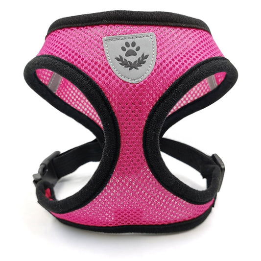 Breathable pet chest strap vest in pink mesh with black trim and adjustable side straps