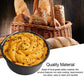 Black round air fryer baking pan with braided pastry and black speckled topping