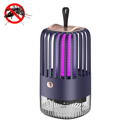 Blue USB mosquito repellent light with cage grid, pink glow, top handle