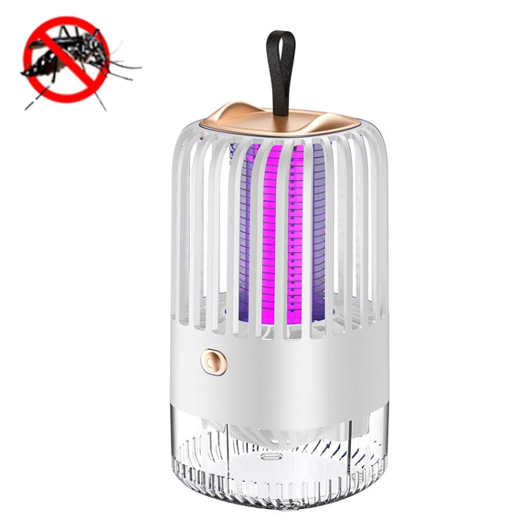 White USB mosquito repellent light with cage grid, pink glow, top handle