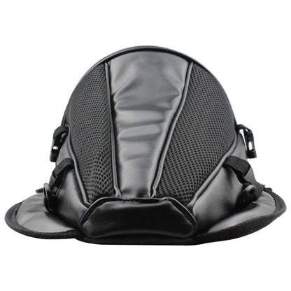 Black motorcycle rear seat waterproof bag with mesh side panels and carry straps