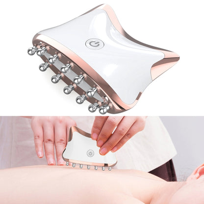 White and rose-gold face and neck EMS massager with multiple silver massage heads