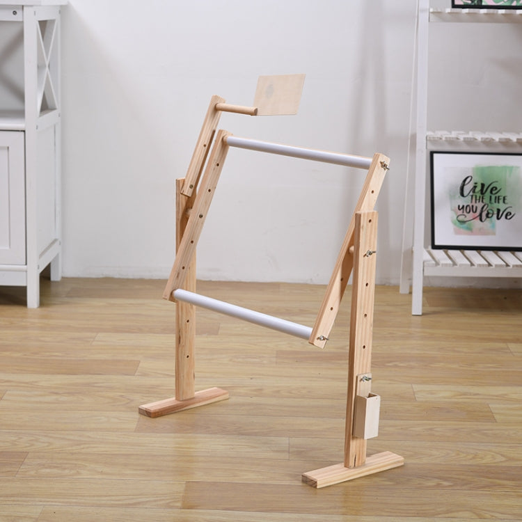 Benchtop adjustable pine cross-stitch stand with angled wooden frame and base