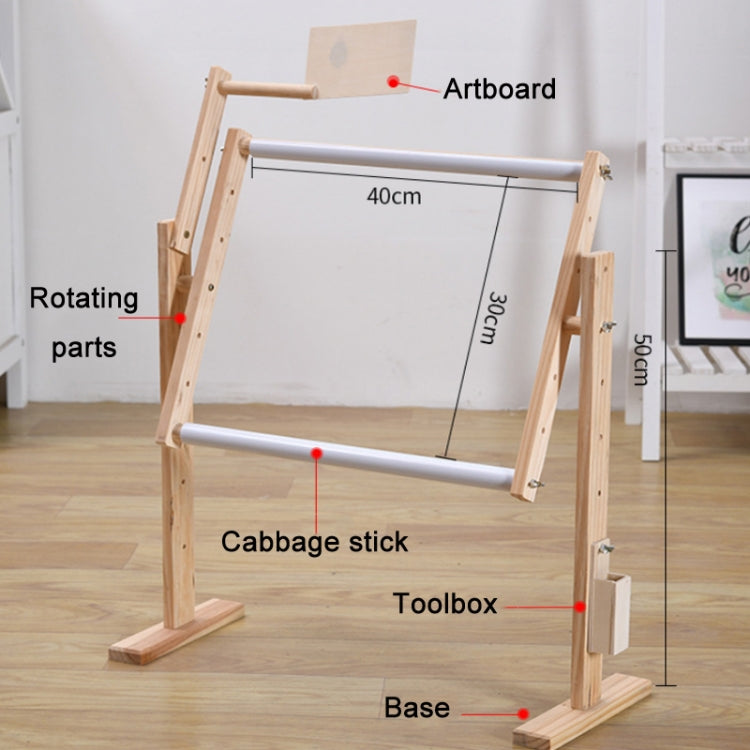 Adjustable pine cross-stitch stand with rotating frame and height-adjustable bar