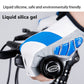 White and black bicycle half-finger gloves with blue gel palm insert and silicone grip