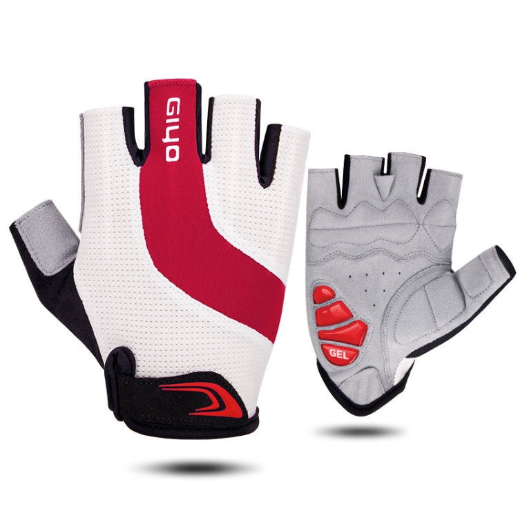 White and red half-finger cycling gloves with gel palm shock pads