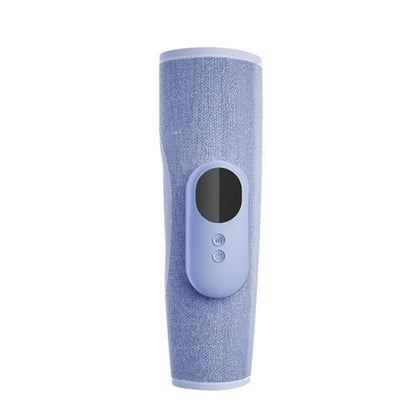 Blue wireless leg massager sleeve with round display window and control panel