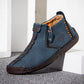 Men's blue casual boots with side zipper and decorative stitching, rugged sole