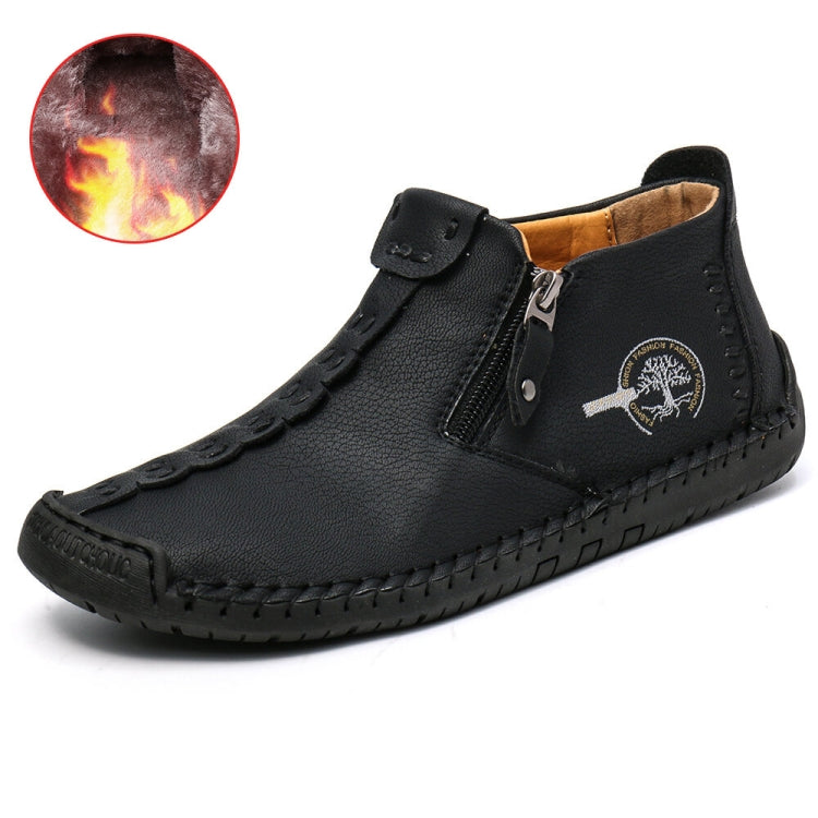 Men’s leather ankle boots, black with side zipper and stitched moc-toe detailing