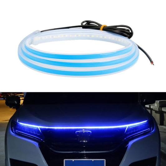 Car LED hood streamer light strip with coiled cable, blue monochrome glow