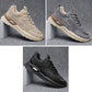 Height-increasing running shoes in beige, gray, and black, each with lace-up front