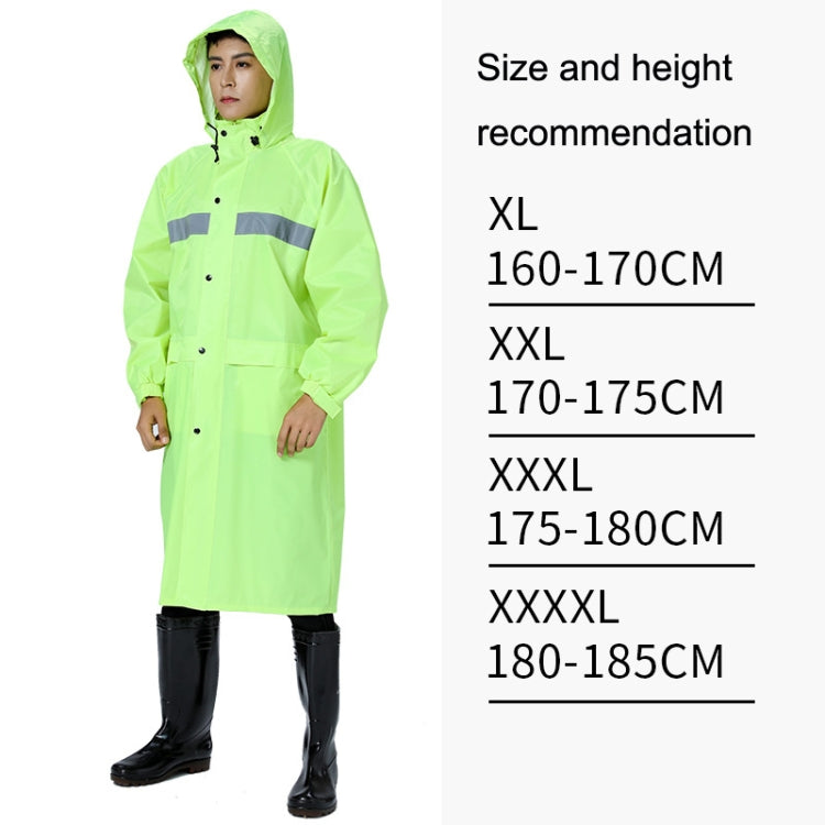 Fluorescent green hooded reflective raincoat with long sleeves and front pockets