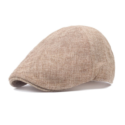 Khaki burlap retro beret cap with curved crown and short brim