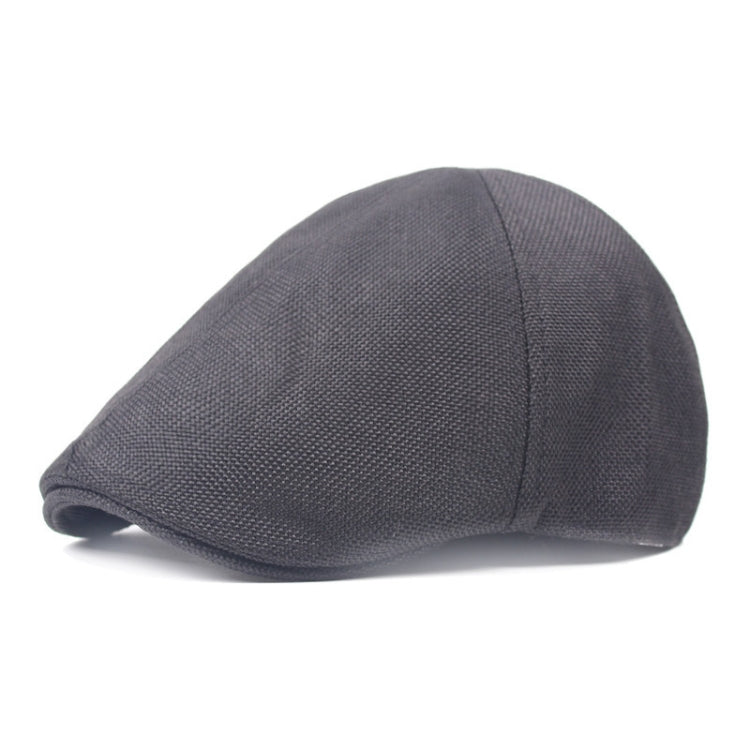 Charcoal gray burlap retro beret cap with curved crown and short brim