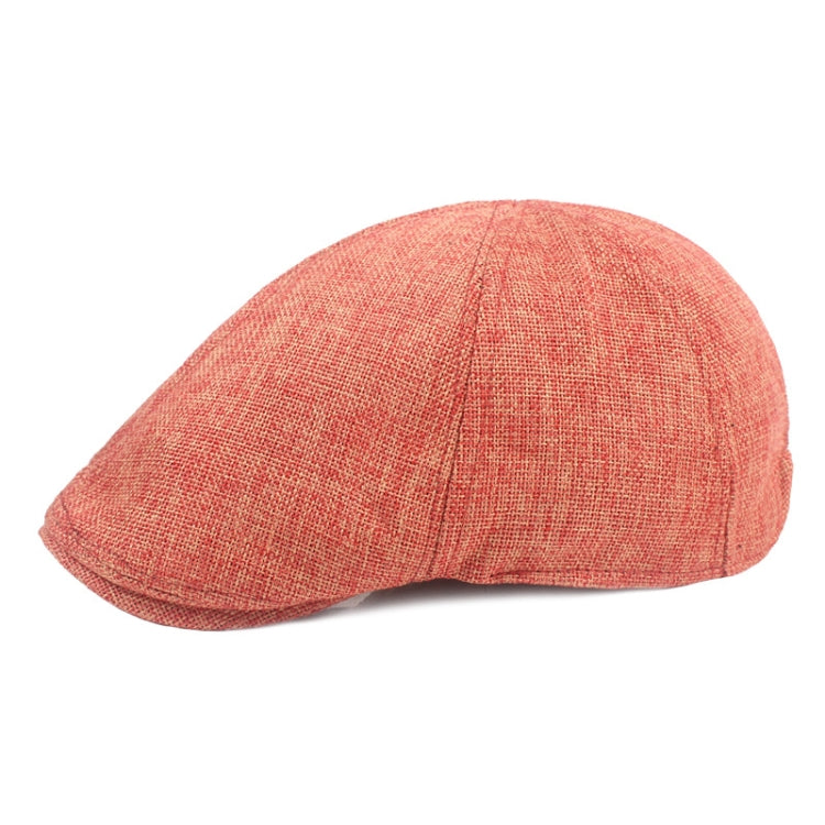 Rust orange burlap retro beret cap with textured weave and curved crown