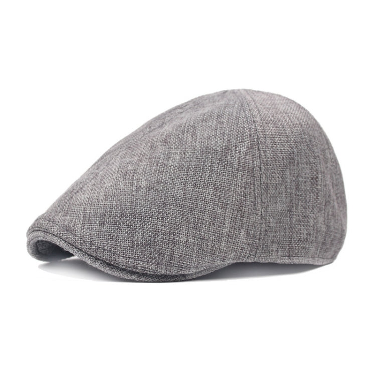 Light gray burlap retro beret cap with curved crown and short brim