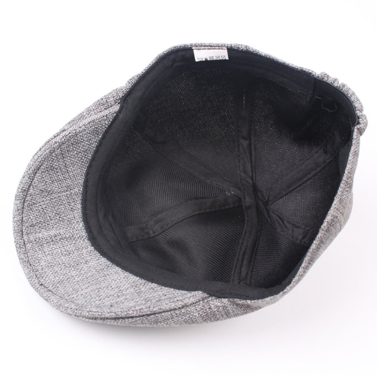 Gray burlap beret cap interior with black lining and stitched panels