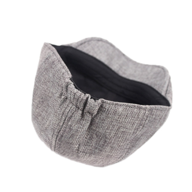 Gray burlap beret cap side view with gathered seam and short brim