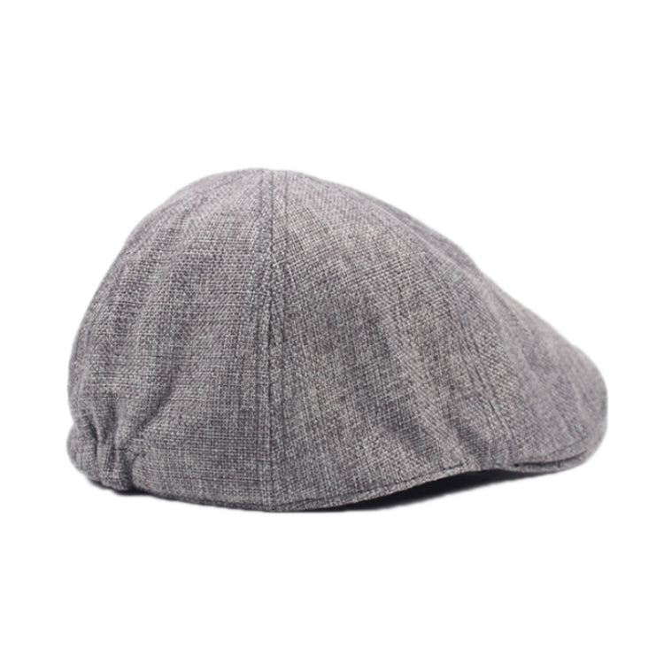 Gray burlap retro beret cap with domed crown and stitched top seam