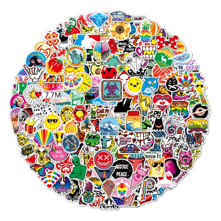 Colorful graffiti sticker sheet with many small die-cut icons, round border