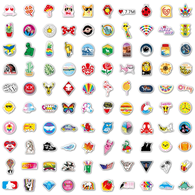 Graffiti sticker pack sheet with assorted small cat, smiley, and logo icons