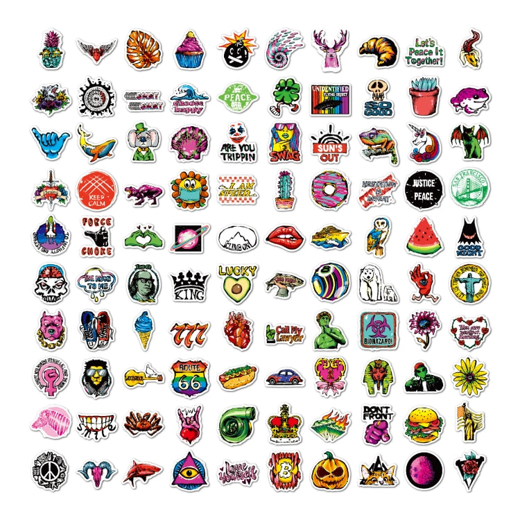 Graffiti sticker pack sheet with colorful outlined character and symbol stickers