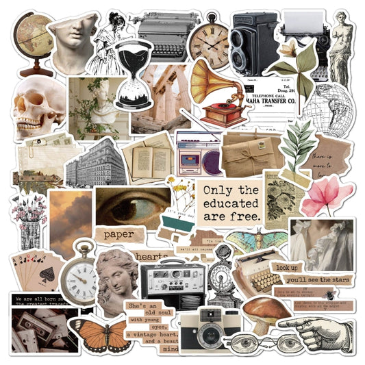 2 Sets 50 Pieces Literary Retro Sticker Pack Era English Diy Decoration Old Time Stickers, Literary Retro Sticker