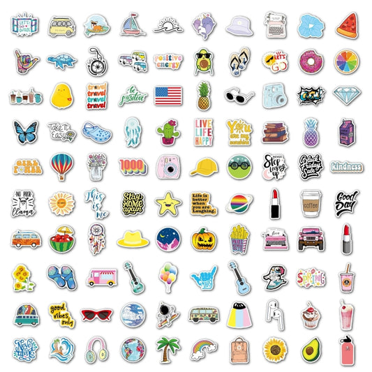 100 Pieces/Set Small Fresh Stickers Travel Waterproof Skateboard Guitar Stickers, Small Fresh Stickers