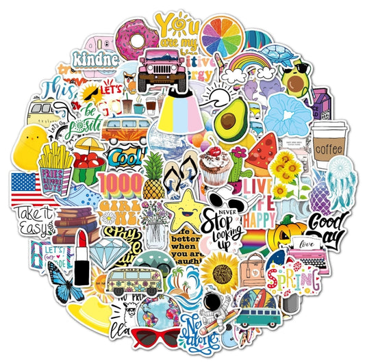 100 Pieces/Set Small Fresh Stickers Travel Waterproof Skateboard Guitar Stickers, Small Fresh Stickers