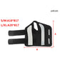 Black wrist guard with rigid palm plate, mesh backing, and two strap loops