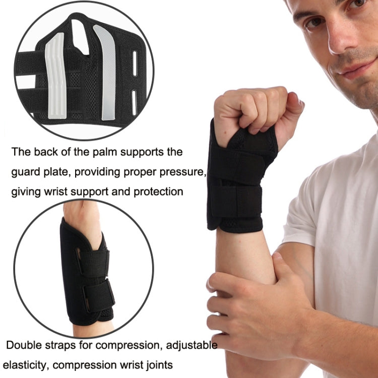 Black wrist brace with two compression straps and rigid palm support plate