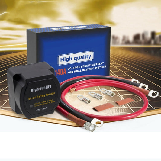 Smart battery isolator module with black housing and red wiring harness