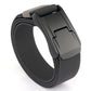 Charcoal woven stretch belt with quick-release buckle and dark gray metal clasp