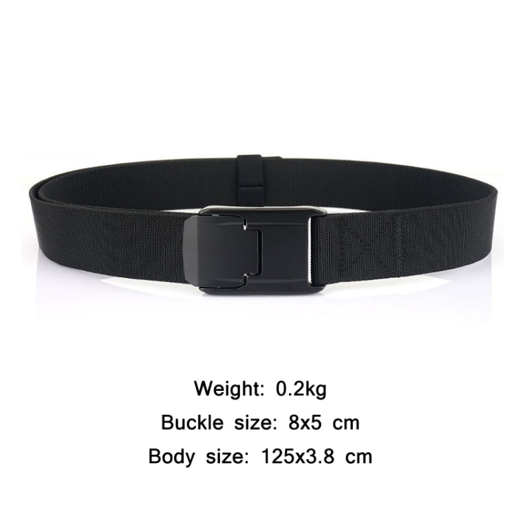 Black woven belt with quick-release buckle and adjustable fit