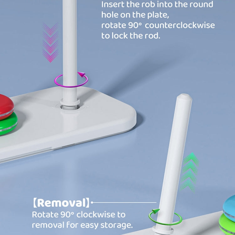 Tower of Hanoi stacking toy base with removable white rod and ring disc pieces